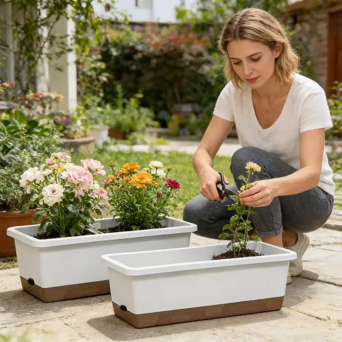 Pot de fleurs auto-arrosant pour légumes, avec base, trou de drainage et corde absorbante, pots rect