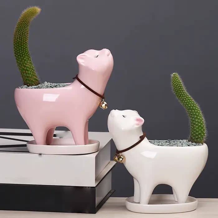 Pot de fleur de chat de dessin animé en céramique