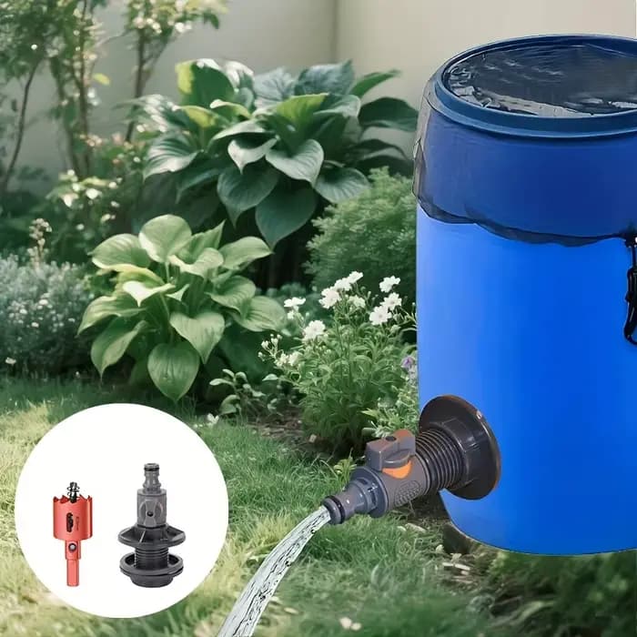 Kit de robinet pour baril de pluie PC – avec perforateur et connecteur rapide pour tuyau de 1/2 po,