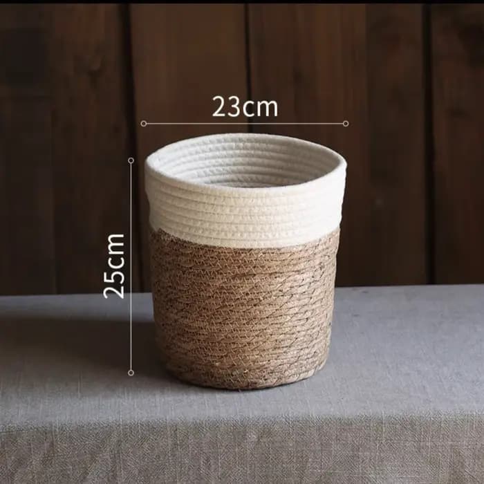 Panier de rangement en paille naturelle - Pot de fleurs tressé pour décoration