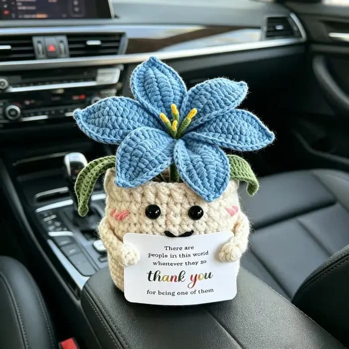Plante en pot de lys tricotée à la main, pot de fleurs au crochet, ornement de bureau, décoration florale tissée finie pour la maison, le bureau ou comme cadeau