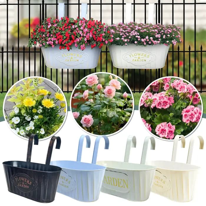 Jardinière suspendue en métal pour fenêtre, support pour plantes à fleurs avec trous de vidange, dou