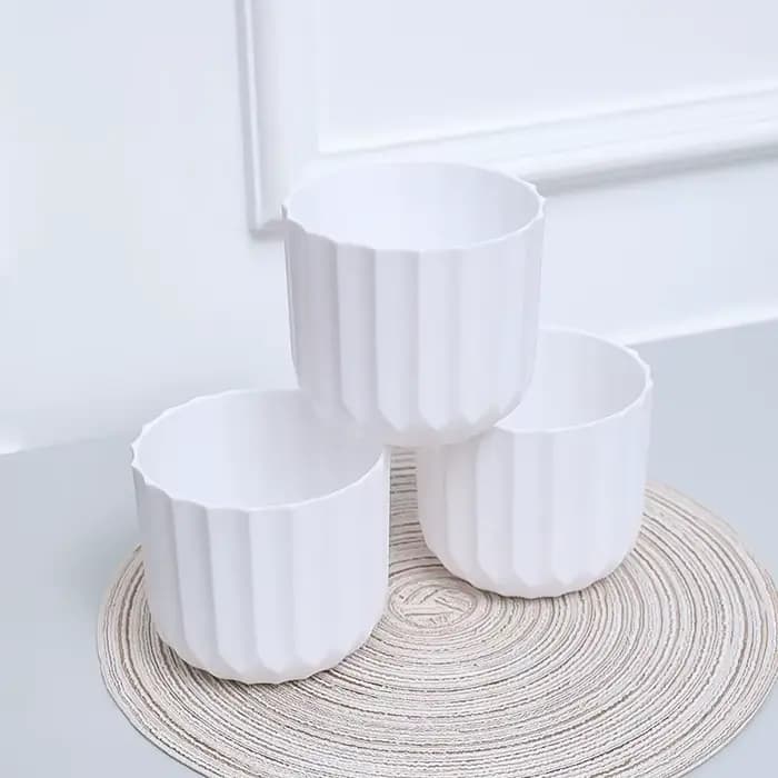 Pot de Fleurs Rond à Rayures Verticales, Blanc Clair Bergame, Convient pour Salon, délégations, Avan