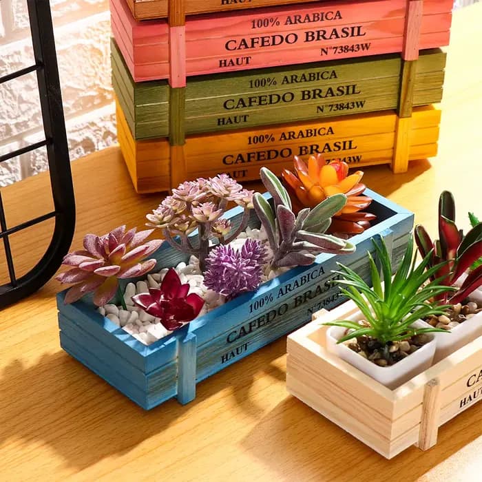 Pot de fleurs en bois naturel, décor de jardin, pots décoratifs, boîtes succulentes, vase rectangula