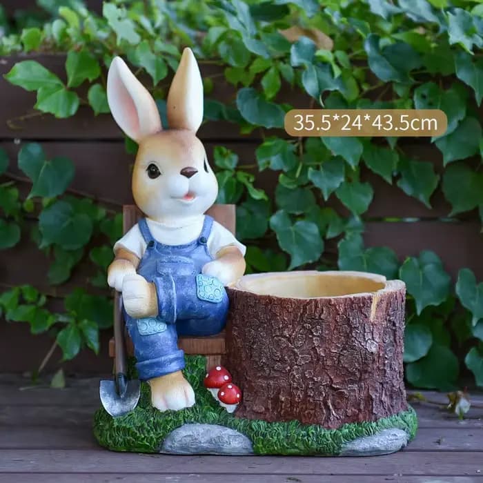 Pot de jardinière de lapin de dessin animé, Sculpture de décoration de jardin extérieur pour Patio/b