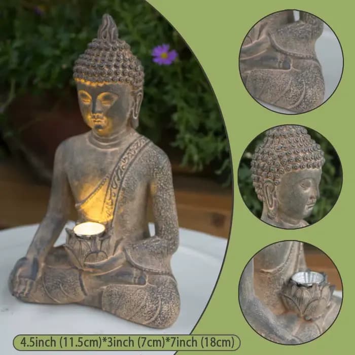Statue de bouddha avec lumière solaire, décoration de jardin de maison, Figurines de bouddha assis e