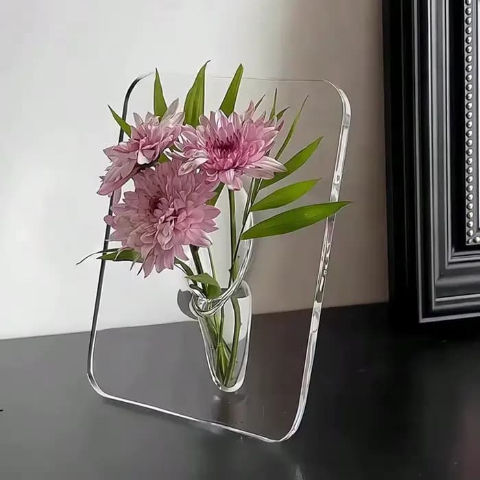 Vase à fleurs à cadre – Vase en acrylique transparent pour fleurs