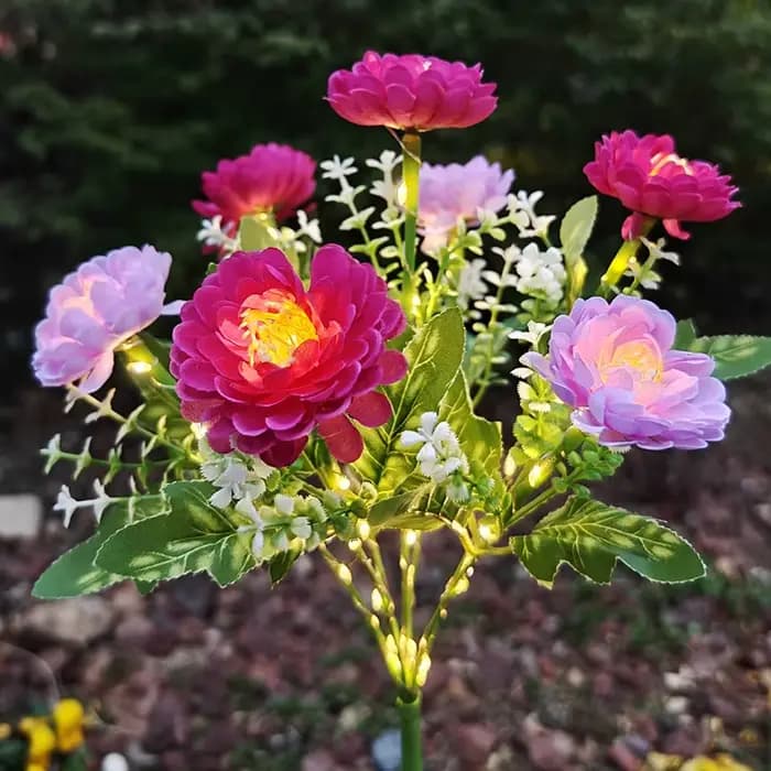 Lumières solaires de fleur de Lotus de neige artificielle à 7 têtes-lámpares de jardin LED imperméab