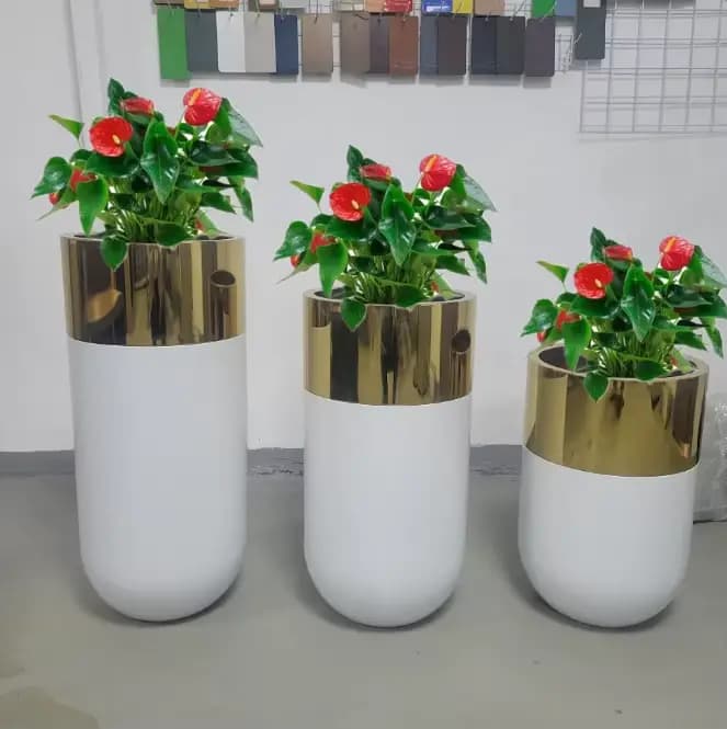 Grands Pots de jardinières de luxe modernes en or de 11 pouces