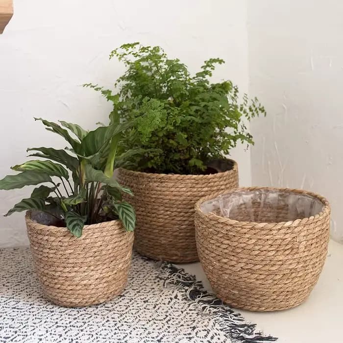 Mir de fleurs en rotin fait à la main pour plantes d'intérieur et d'extérieur, jardinières en jonc d