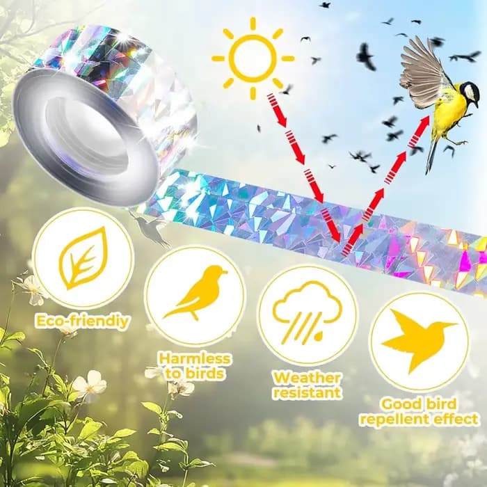 Ruban Réfléchissant Anti-Oiseaux, Bande Laser Anti-Oiseaux Double Face, Rubans Répulsifs pour Jardin