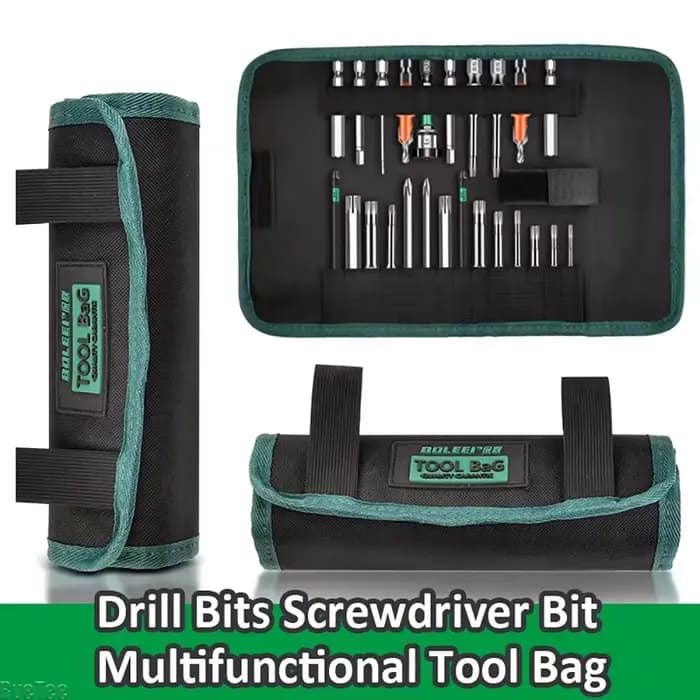 Sac à outils enroulable professionnel-organisateur en toile multi-poches pour forets et tournevis boîte