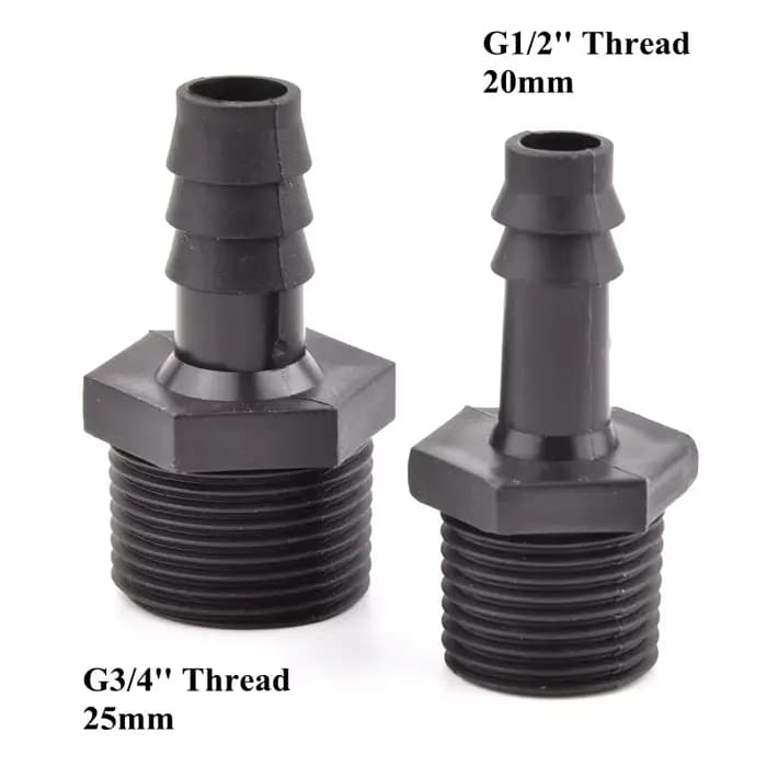 Raccord Pagode Noir G1/2'' 3/4'' à Filetage Externe pour Aquarium, Connecteur Droit pour Tuyau d'Irr