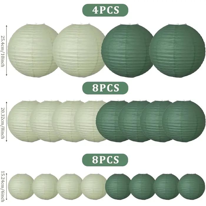 Lanternes en papier vert chasseur et vert sauge, 20 pièces, pour mariage, remise de diplôme, décoration de la maison, réception nuptiale, Festival, célébration