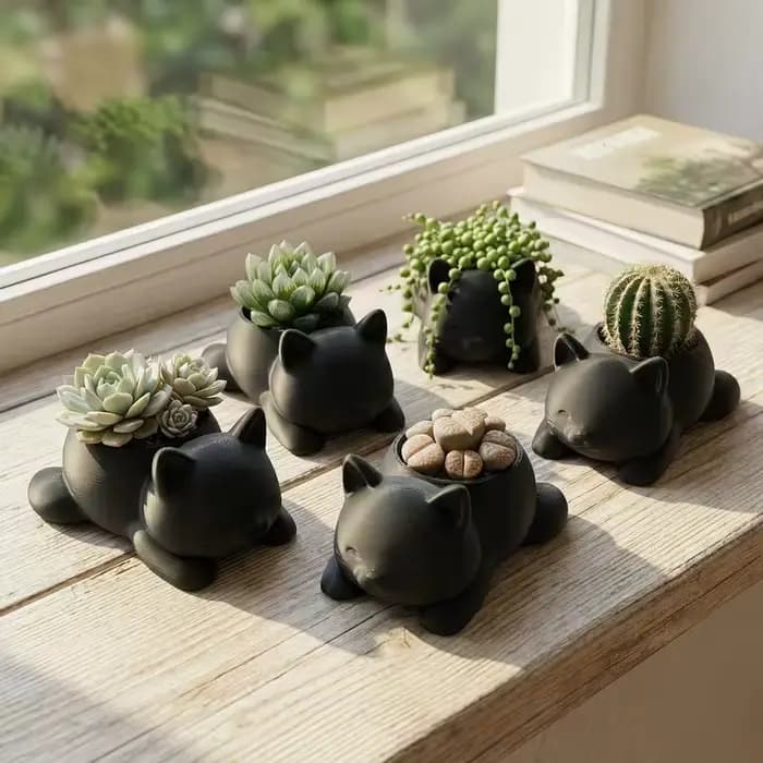 Mini pot de fleurs en céramique en forme de chat