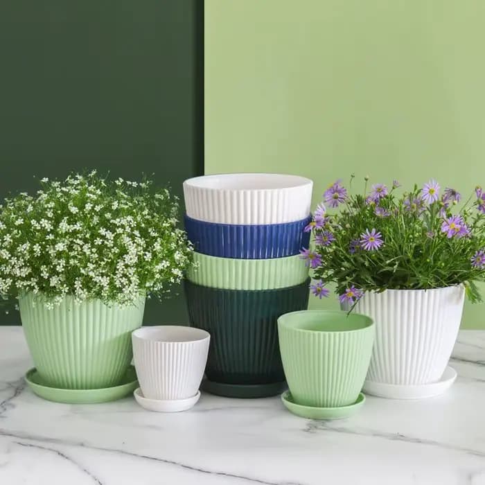 Pot de fleur rond jardinières succulentes Pot de plante avec plateau bureau balcon maison jardin déc