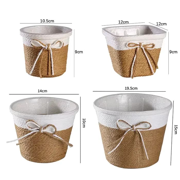 Pot de fleurs fraîches tressées en corde de papier, petit jardinière d'herbe tissée, panier décorati
