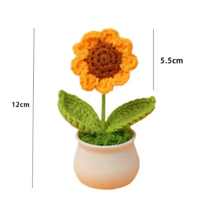 1 pièce fleurs artificielles créatives mignon Crochet tournesol Pots tricoté fleur Graduation