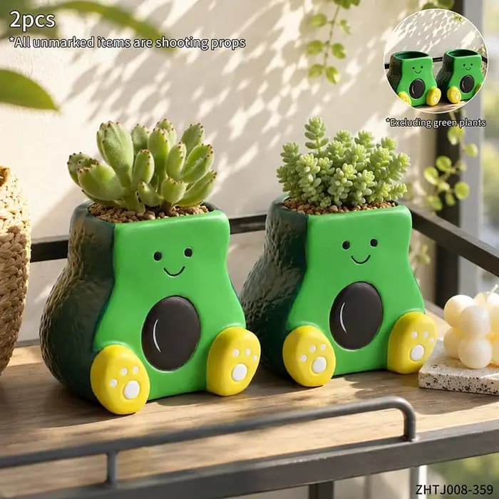 Mini pot de fleurs en résine en forme d'avocat souriant pour plantes succulentes et cactus, décoration de bureau, rebord de fenêtre, balcon, maison, cadeau pour les amoureux des plantes