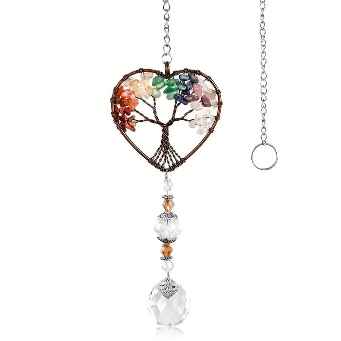 Attrape-soleil suspendu en verre sur fenêtre, 1 pièce, ornement d'arbre arc-en-ciel en forme de cœur