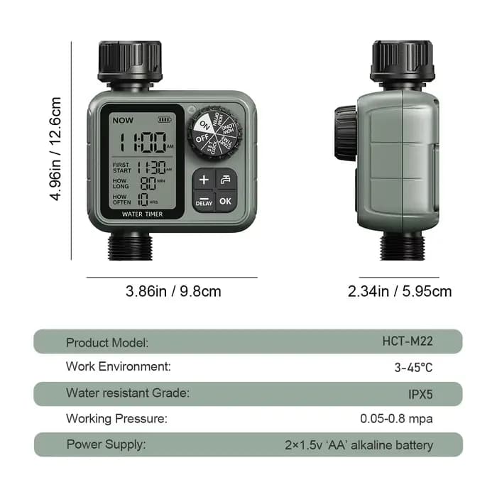 Programmateur d'arrosage HCT-M22 Eshico avec bouton rotatif, grand écran LCD, temps d'irrigation pré