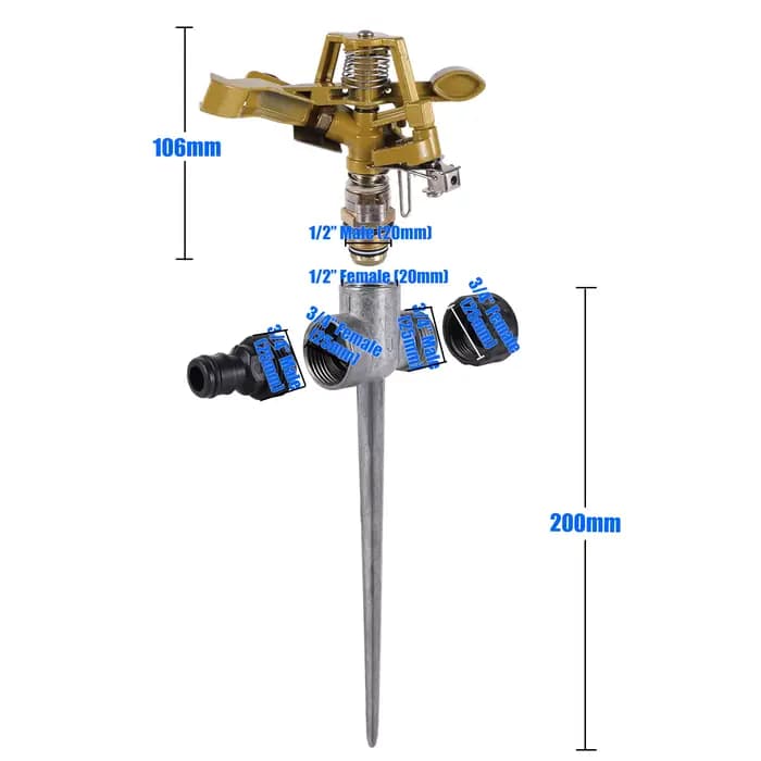 Arroseur oscillant rotatif à filetage mâle 1/2 pouce, arroseur à impact réglable pour pelouse, jardi
