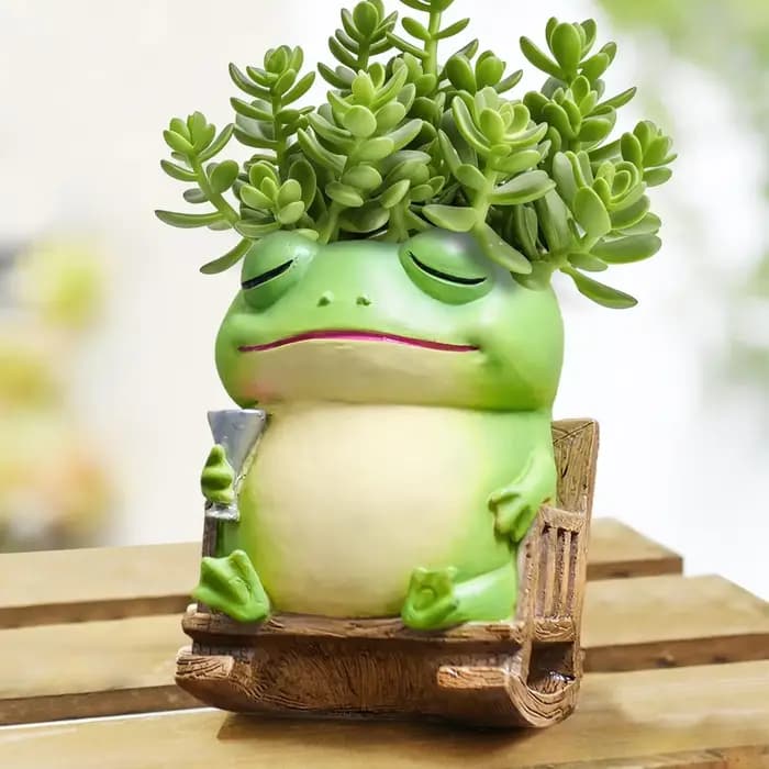 Pot de fleurs créatif en résine en forme de grenouille mignonne