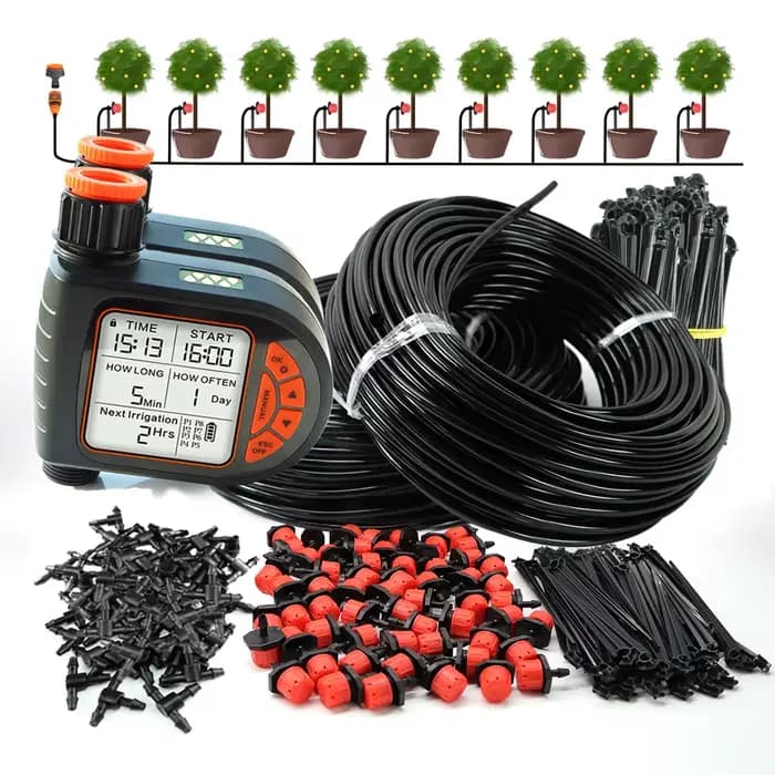 Kit d'arrosage goutte-à-goutte intelligent avec capteur de pluie, minuterie pour plantes d'extérieur