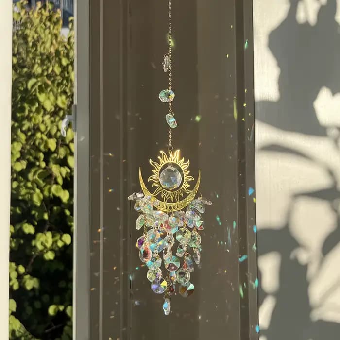 Ensemble d'ornements lumineux de jardin, 1 pièce, attrape-soleil en cristal, flamme, lune, carillon