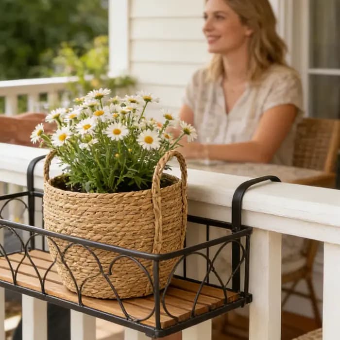 Panier rond en osier avec poignées pour plantes d'intérieur et d'extérieur