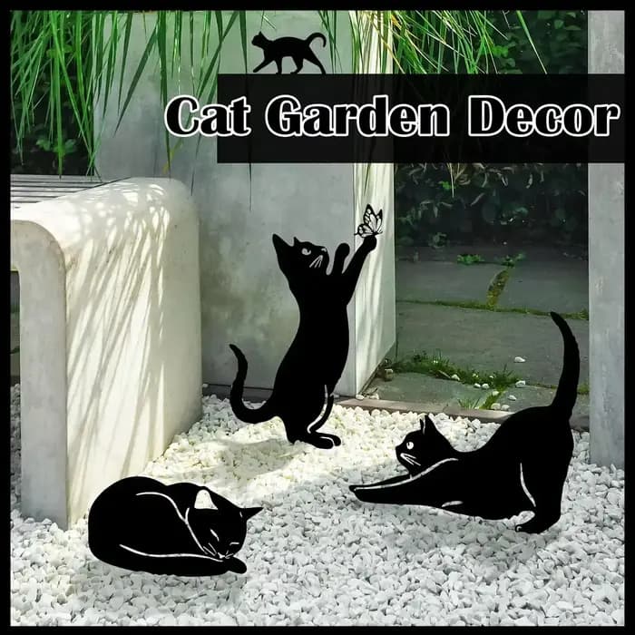 Tiki - Piquets de jardin de famille de chat inspirés décoratifs - Charmant statues extérieures de si