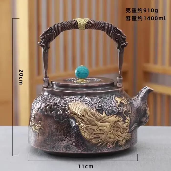 Pot en cuivre violet pur fait à la main, huit trésors, sculpture de précision, théière d'eau bouilla