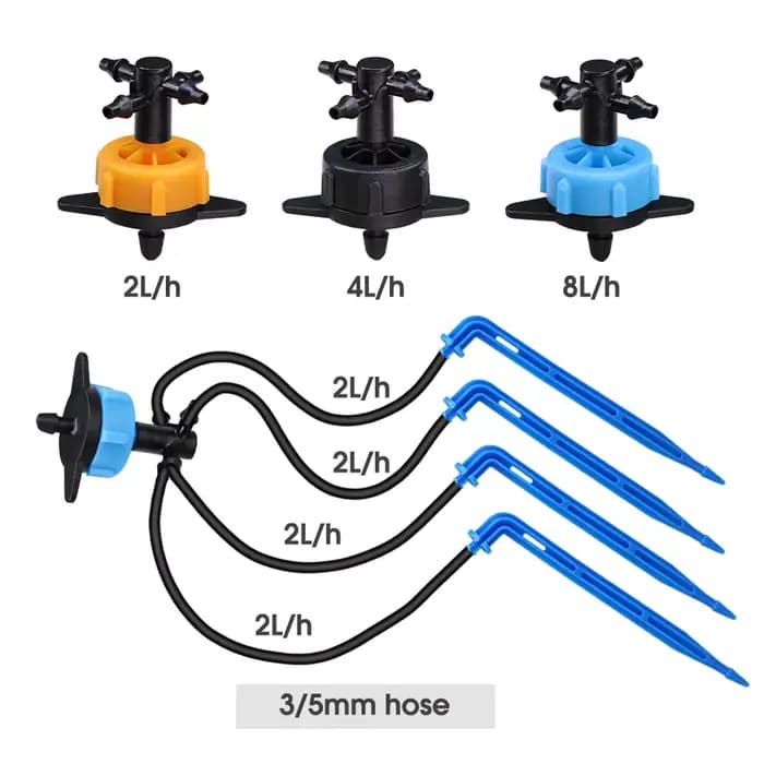Système d'arrosage automatique pour jardin 20m, d'argile goutte à goutte 4 voies 3/5mm 2 voies flèch