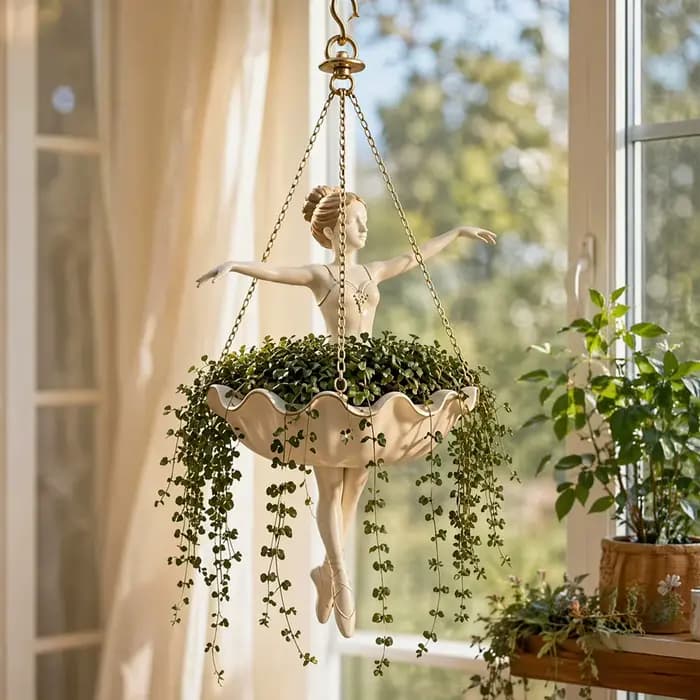 Pot de fleurs suspendu décoratif en résine, porte-plante fantaisie en forme de ballerine pour extérieur, patio, jardin, véranda, balcon, cour, printemps
