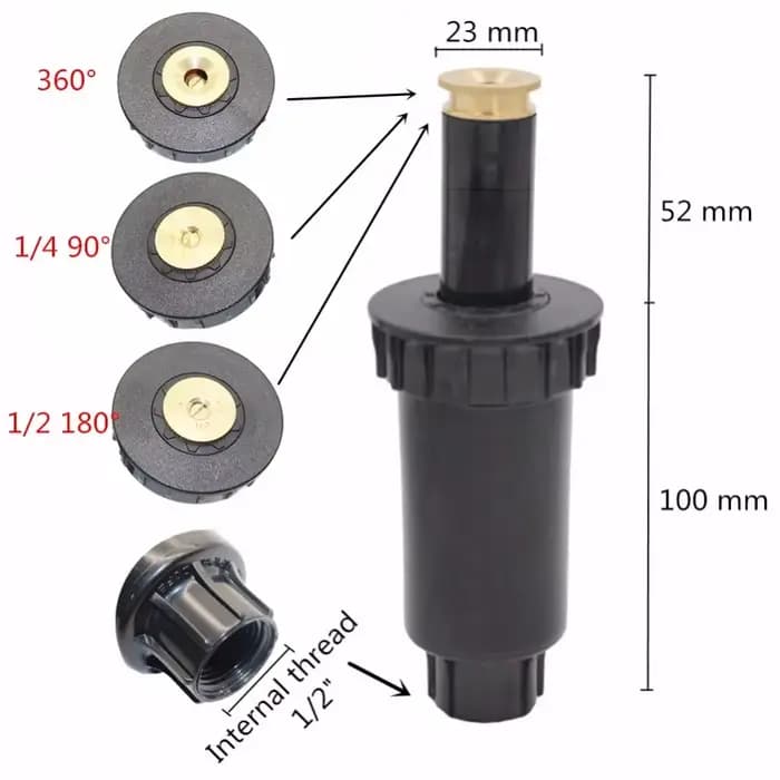 Arroseurs Popup de 1/2 pouces, 90/180/360 degrés, étirement automatique, tête enterrée pour pelouse