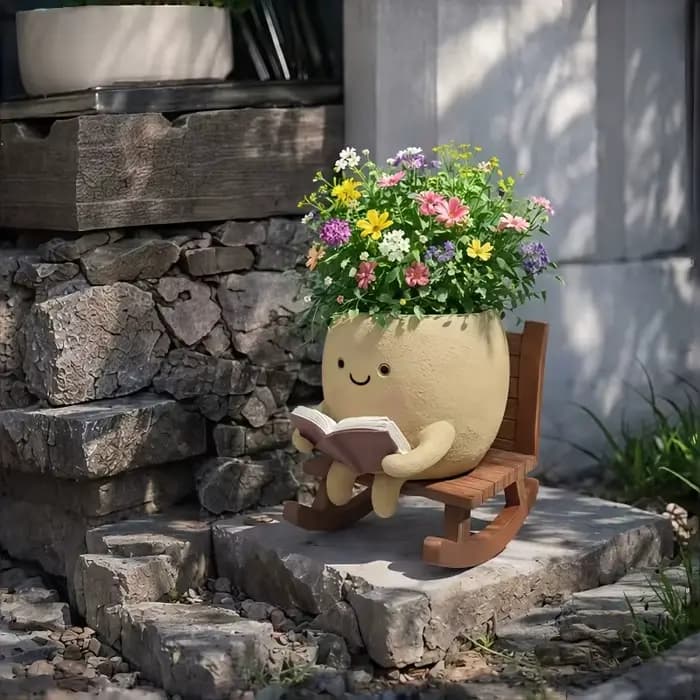 1PC Pot de fleurs en résine « Lecteur Souriant »