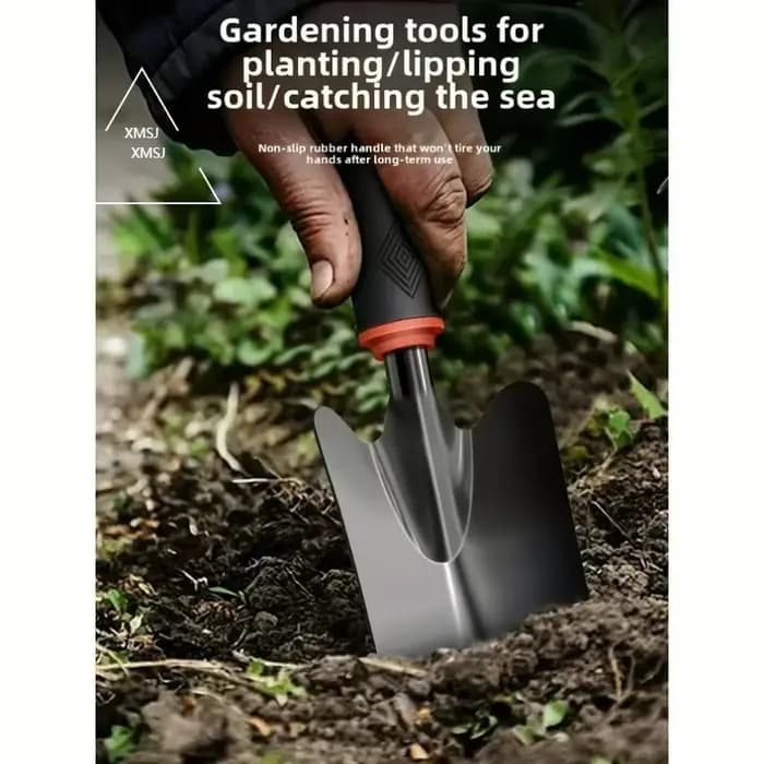 XMSJ Pelle de jardinage en métal durable avec poignée noire ergonomique et accents orange – Parfaite pour la plantation de fleurs et de légumes