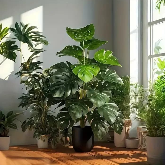 Palmier Monstera artificiel réaliste en plastique vert pour la maison