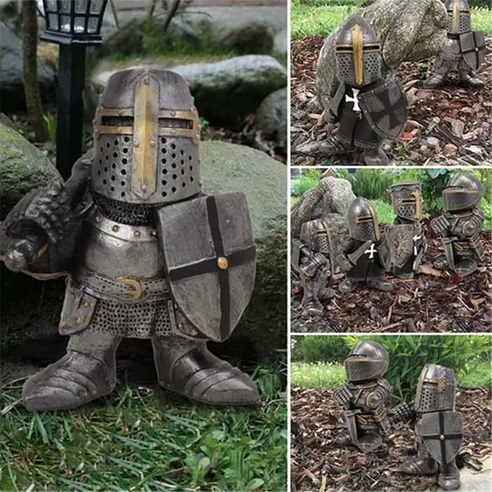 Statue de jardin de nains de chevalier européen l'inventaire, armure de garde de templier de croix,