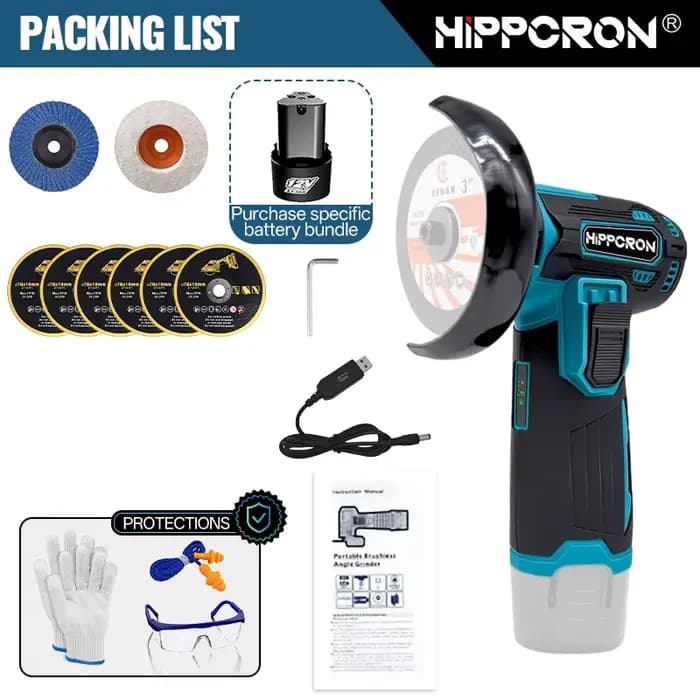 Hippcron Meuleuse d'angle électrique portable 12V sans fil, mini meuleuse de polissage, lame de coup
