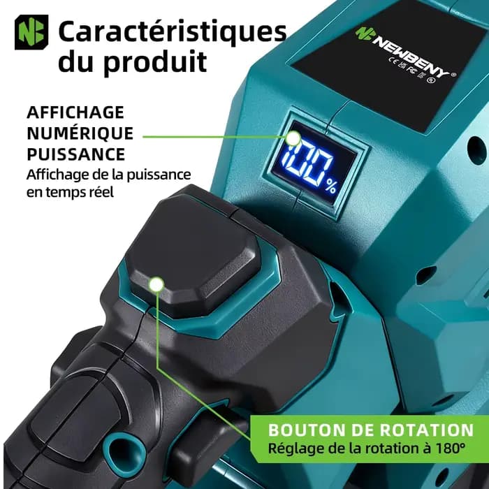 NEWBENY 530MM 3000 tr/min taille-haie électrique 180 ° Outil de jardin de sécateur de haie de tondeuse à gazon d'angle