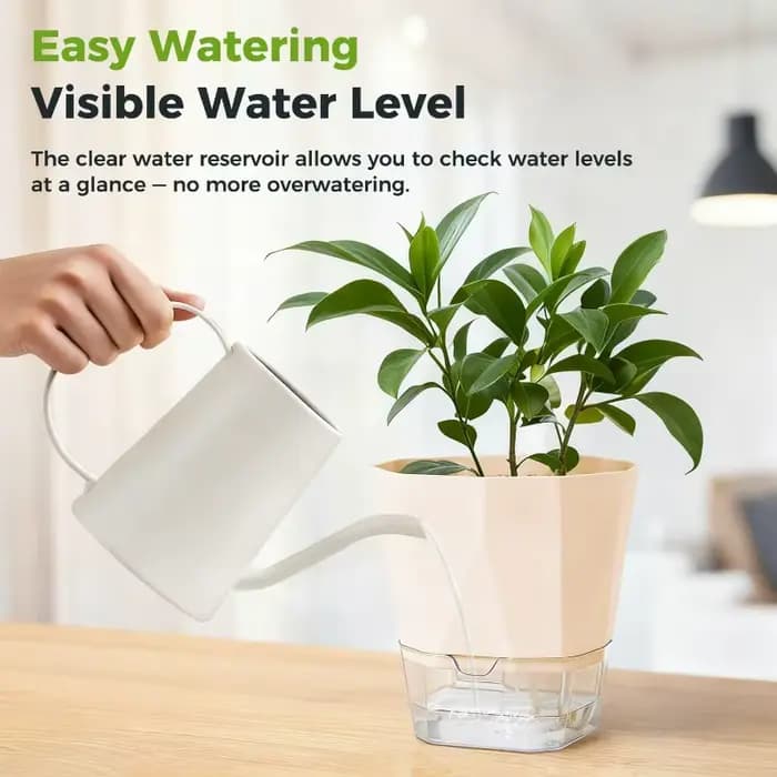 1/3x Self Watering Flower Pot Double Layer Hydroponics Plants Bonsai Pot Garden Preventing Drought F