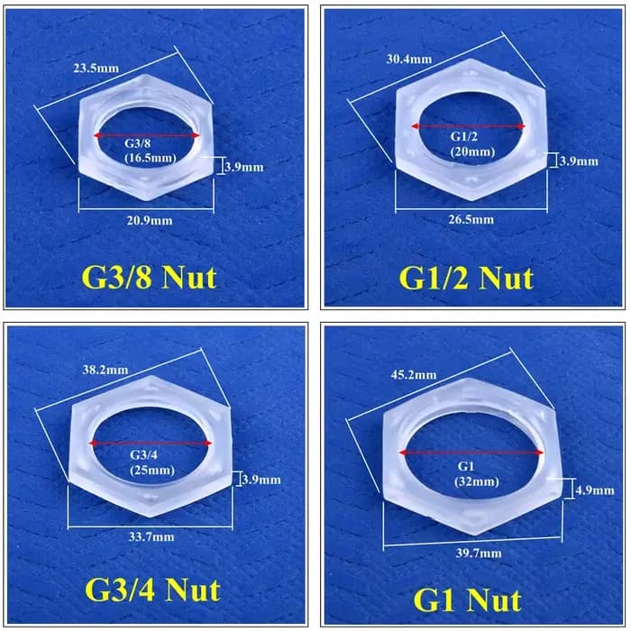 5 ~ 200 pièces de qualité alimentaire PP M5 ~ M16mm G1/8 "~ G1" filetage à écrou hexagonal Aquarium