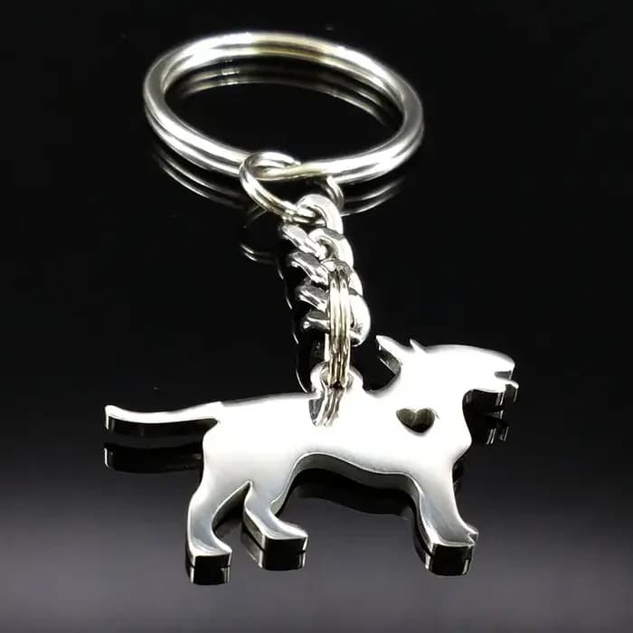 Bull Terrier-Porte-clés en acier inoxydable pour hommes et femmes, porte-clés en argent, porte-clés pour document, bijoux, chien d'amour, cœur, K1345l's