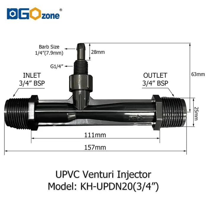 DGOzone – injecteur Venturi UPVC pour mélanger le liquide Venturi avec Valve, filetage BSP 1/2 "3/4"