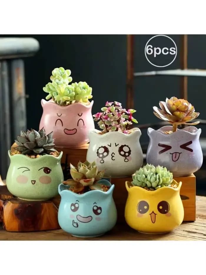 6 pièces/ensemble de pots de fleurs en céramique mignons de style dessin animé