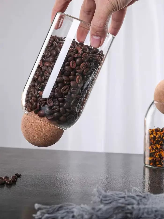 Pot scellé bouchon en liège en verre grains de café boîte de stockage de fruits secs cuisine alimentaire pot