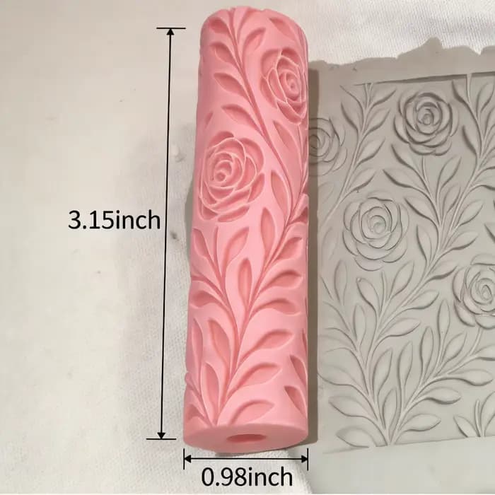 Rouleau de texture en relief motif vignoble (raisin et rose) pour poterie DIY