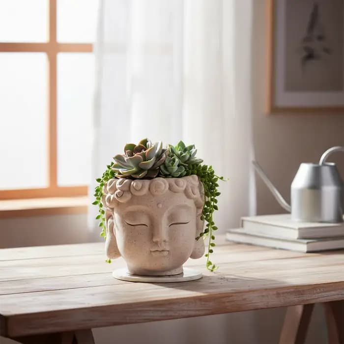 Pot de fleur tête de bouddha, jardinières de vase bourgeon, sculpture ouverte, beaucoup de plantes pour centre de table, maison, bureau, cuisine