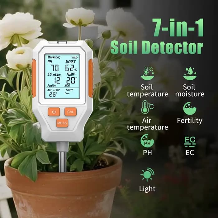 Nouveau testeur numérique de sol LCD 7 en 1 pour jardin : PH/EC/Température/Humidité/Température de